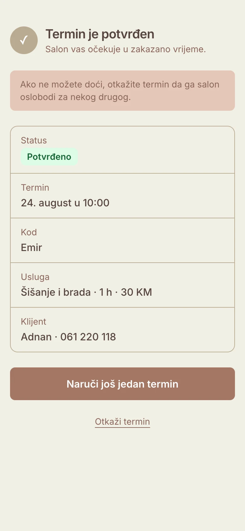 Potvrda klijentu
